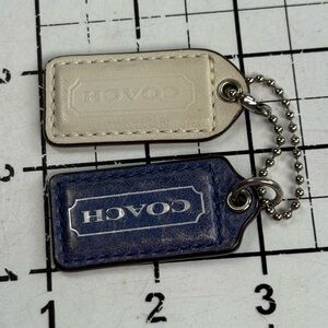 Coach Leather Keychain Set blue and white silver chain   Both small